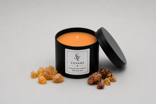 Sovaré Frankincense and myrrh luxury scented soy candle — hand-poured in the UK