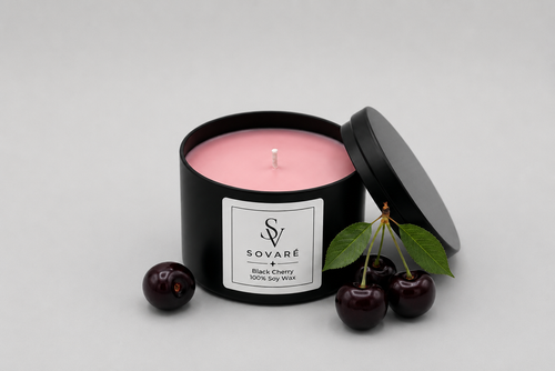 Sovaré Black Cherry luxury scented soy candle — hand-poured in the UK