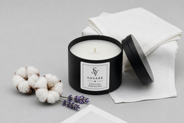Sovaré Fresh Linen luxury scented soy candle — hand-poured in the UK